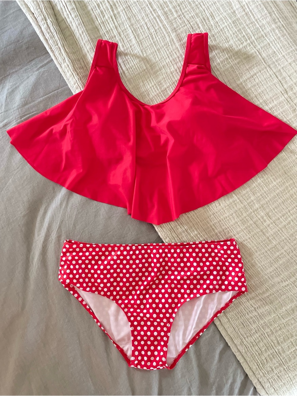 “Belong” Red Polka Dot High-Waist Bikini Set size Large